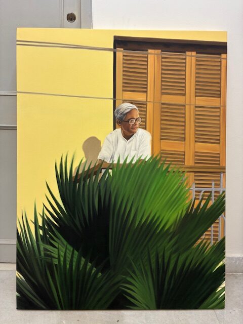 Subhakar Tadi, “The Quiet Observer (Bhupen Khakhar)”. Oil on canvas. 2015
